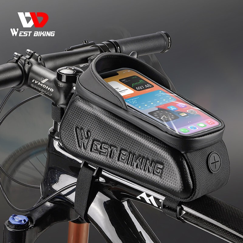 WEST BIKING Waterproof Bicycle Bag 6.8in Phone MTB Bike Frame Top Tube Bag 0.8L