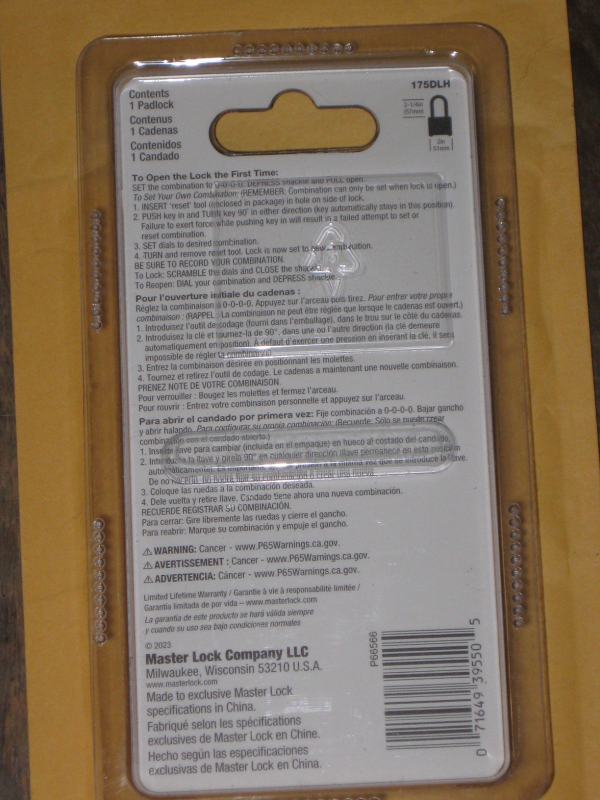 Master Lock 1750LH Set & Reset, 2 1/4" Weather Resistant NIP