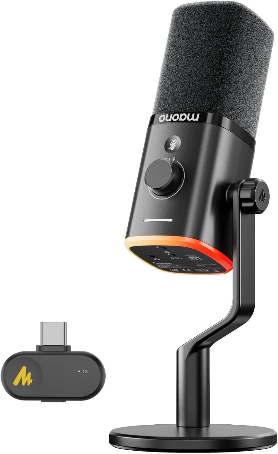 Maono PD100W Wireless Dynamic Desktop Microphone RGB Podcast Streaming Mic Black