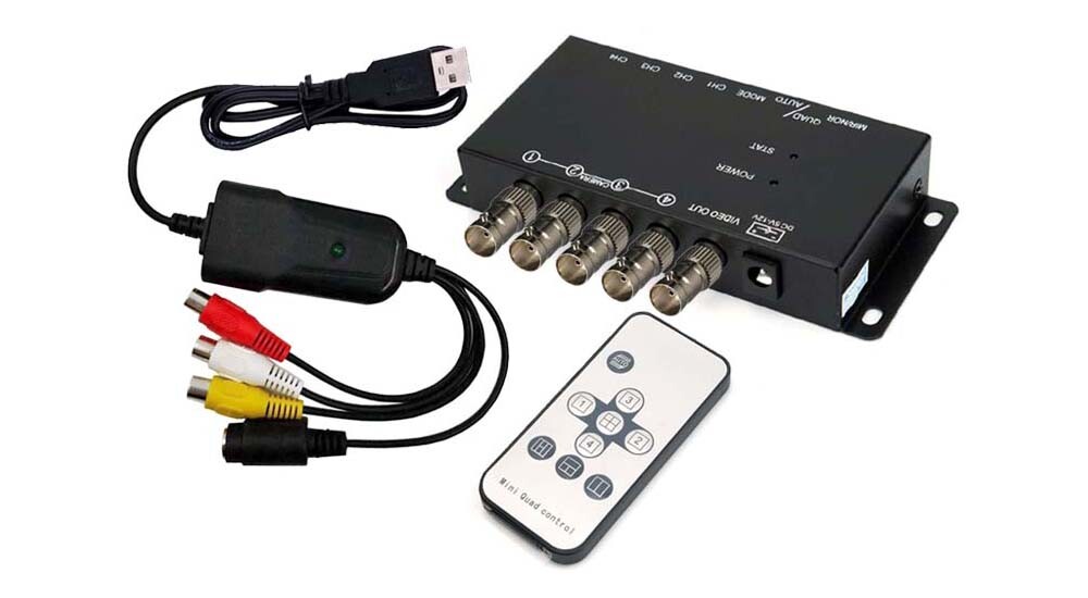 4-Channel Mini Quad Video Multiplexer With USB DVR Adapter And IR Remote