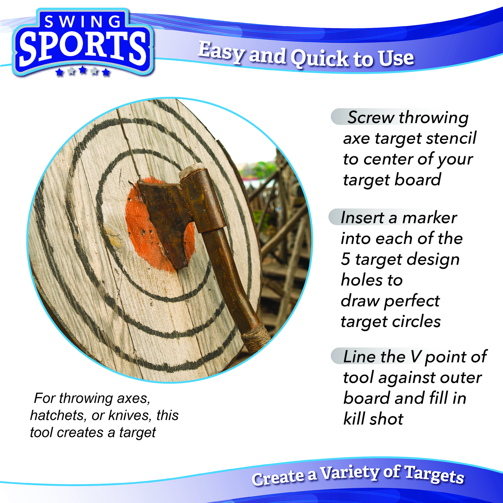 Swing Sports Axe Target Template Stencil - Throwing Knives and Axe Throwing Tool