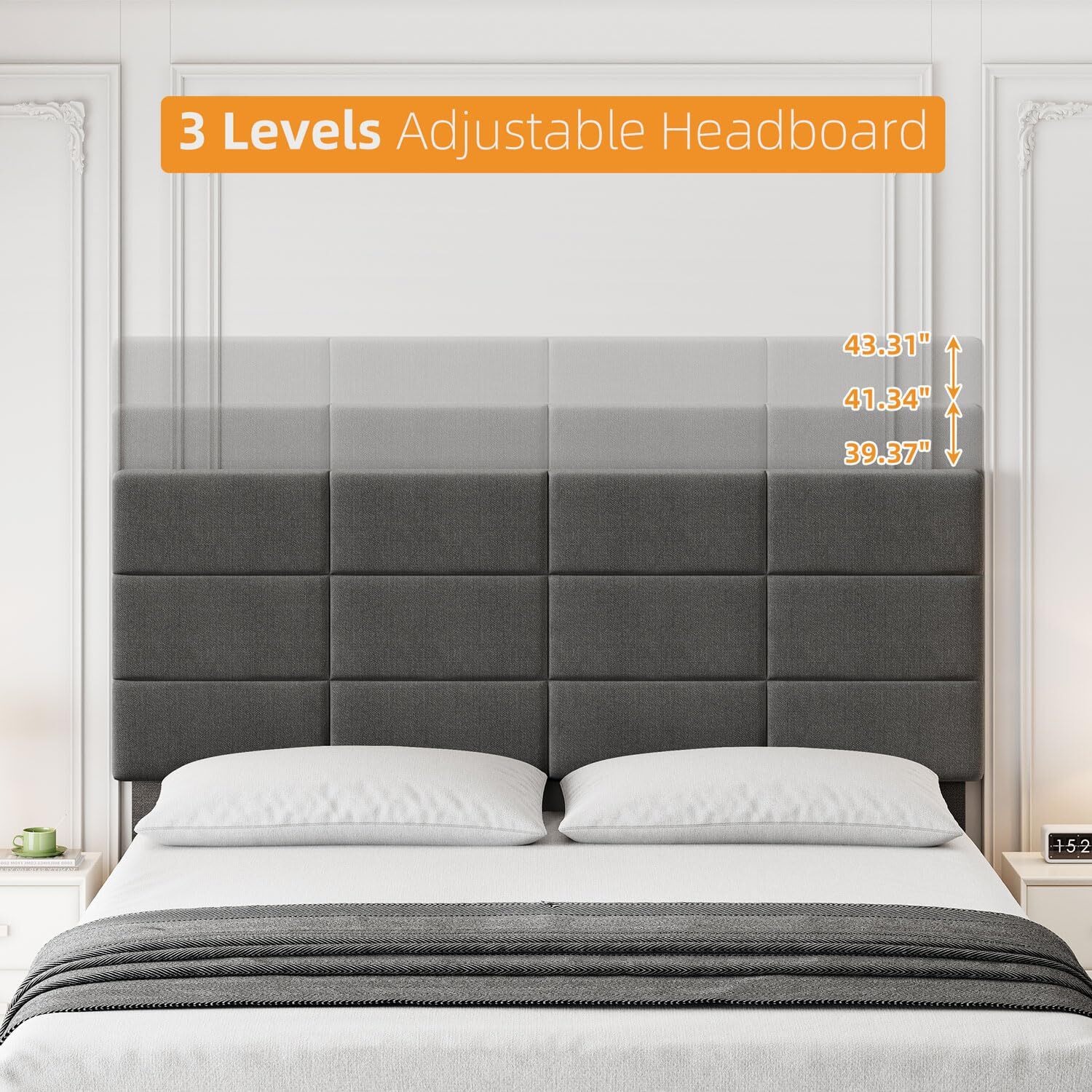 Full Size Bed Frame Headboard ,Modern Upholstered Platform Bed Frame Wood Slats
