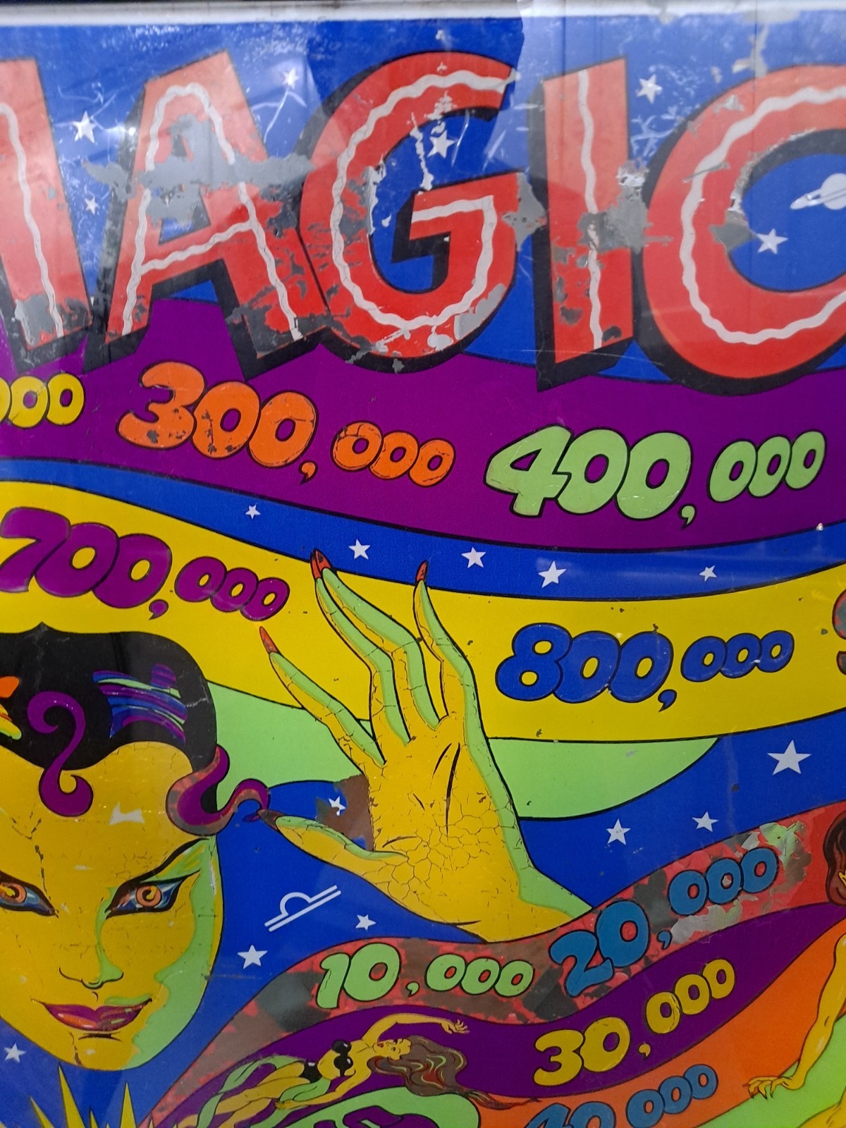 The Exhibit Supply Co. MAGIC, Original Pinball Machine BACK GLASS, 1940