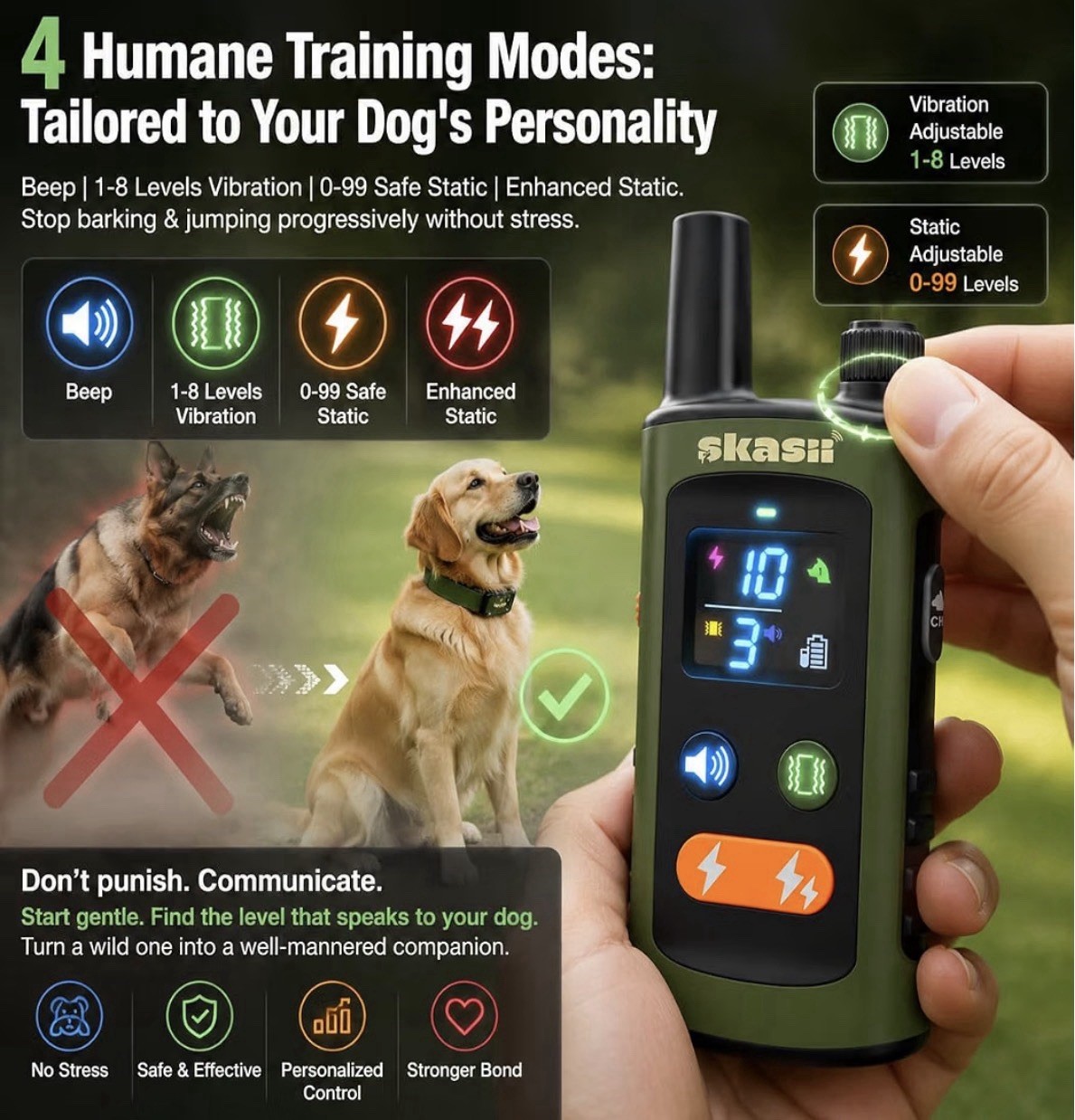 Skasii Dog Training Collar Remote 4500FT IPX8 Waterproof 5-150lbs New Open Box