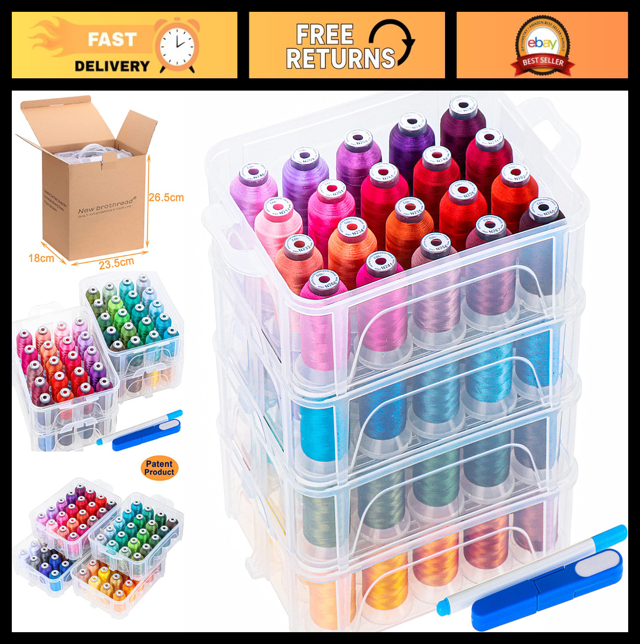 80 Spools 500m Embroidery Machine Thread Set with Clear Storage Box - Vibrant Co