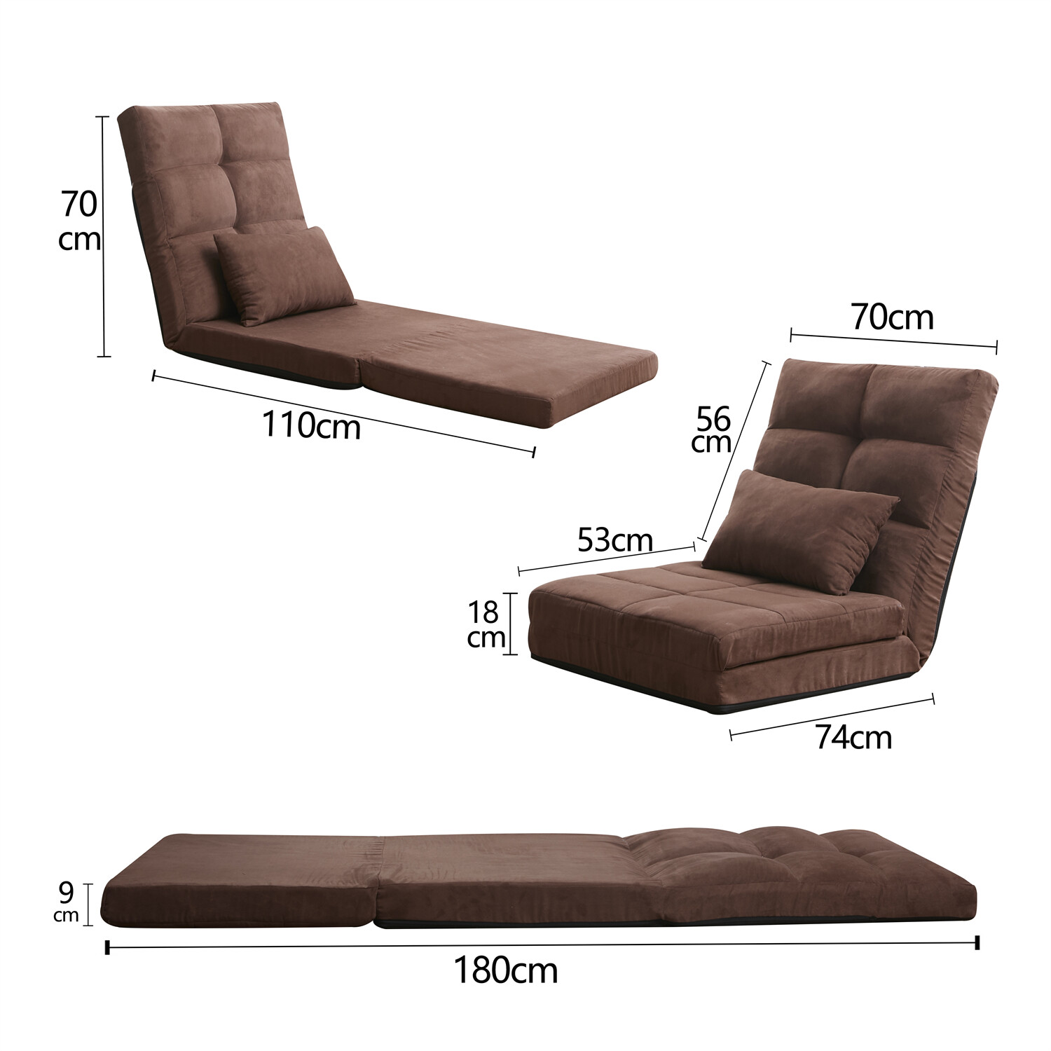 Convertible Sofa Bed Adjustable Floor Couch Single Sofa Chairs Folding Sofa Bed