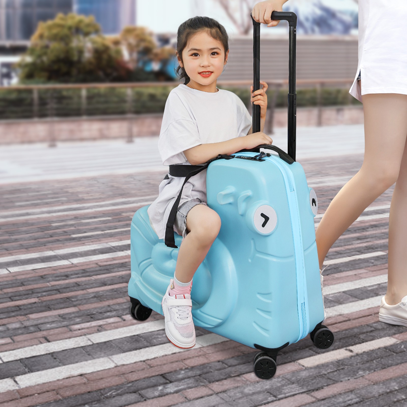 Kids Ride-on Luggage Suitcase, Carry On Trolley Luggage with Password Lock, 20"