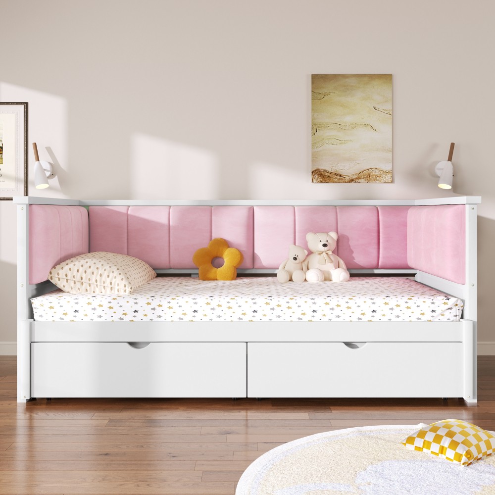 Pink & White Velvet Daybed Twin XL to King w/ Storage & Backrest