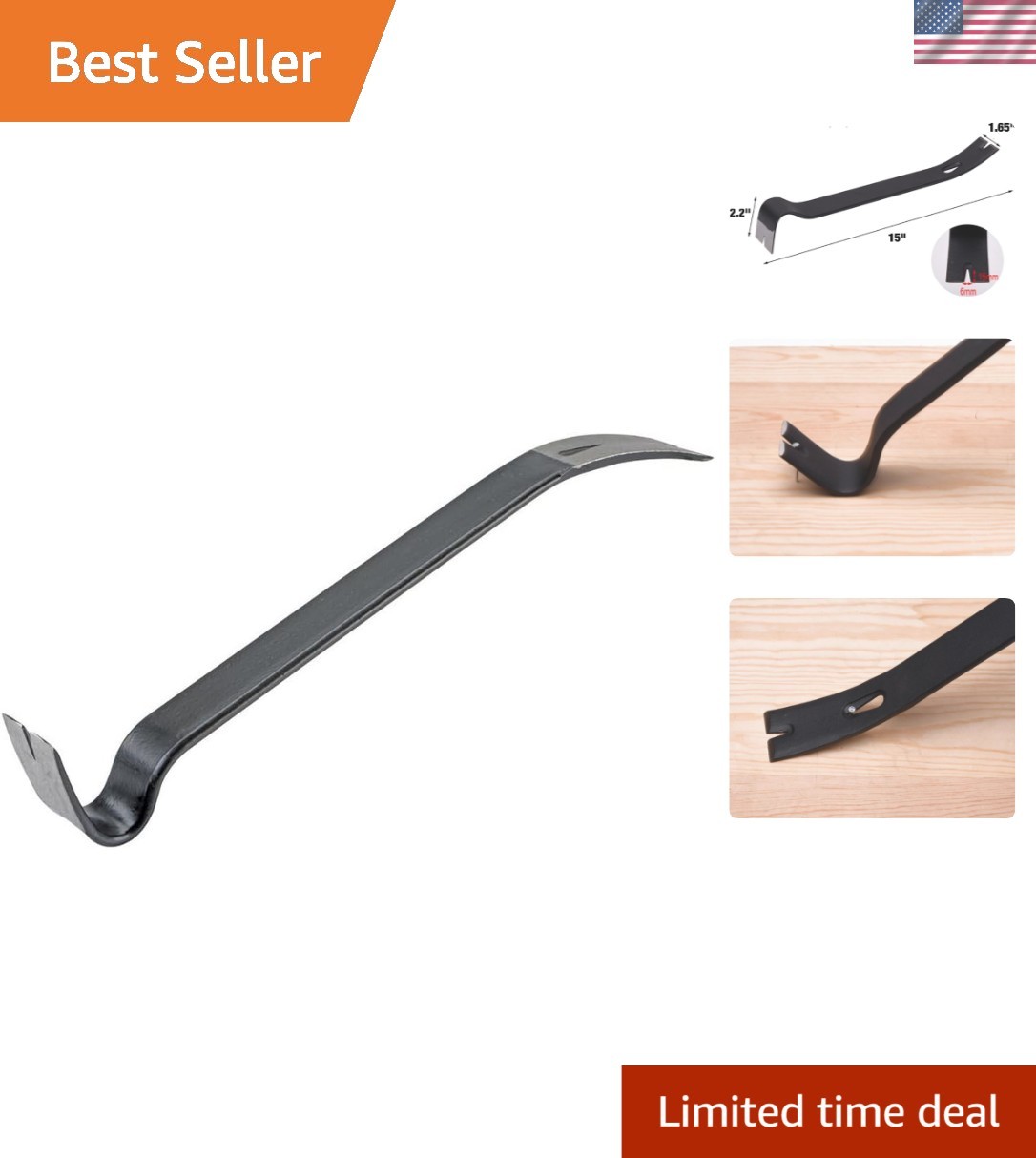Lifetime  15-Inch Carbon Steel Pry Bar - Perfect for Prying and Scraping