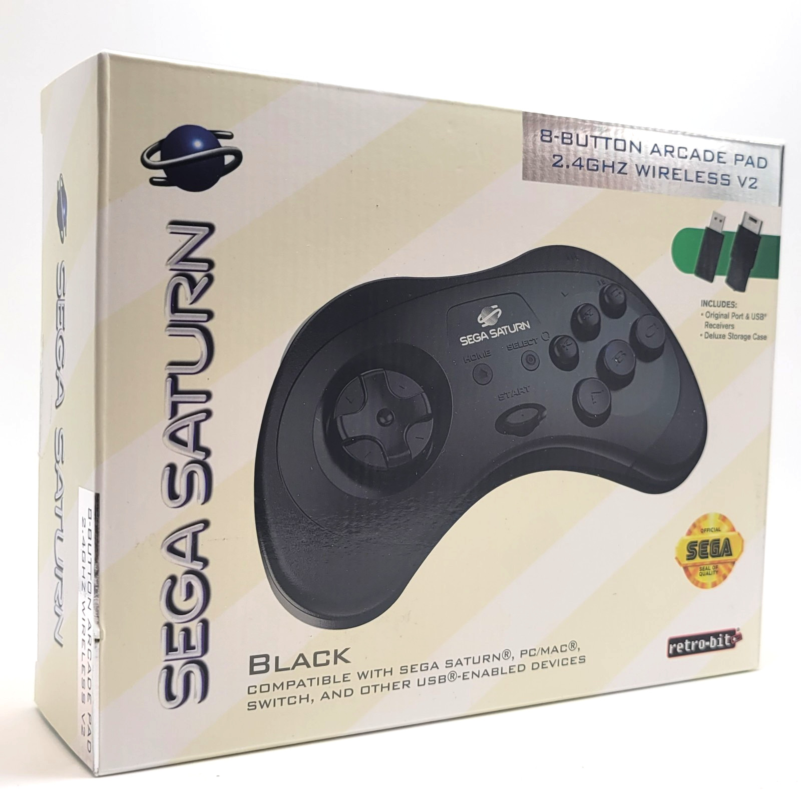 Retro-Bit 2.4GHz V2 Wireless Controller 8-Button Sega Saturn, Genesis Mini Black