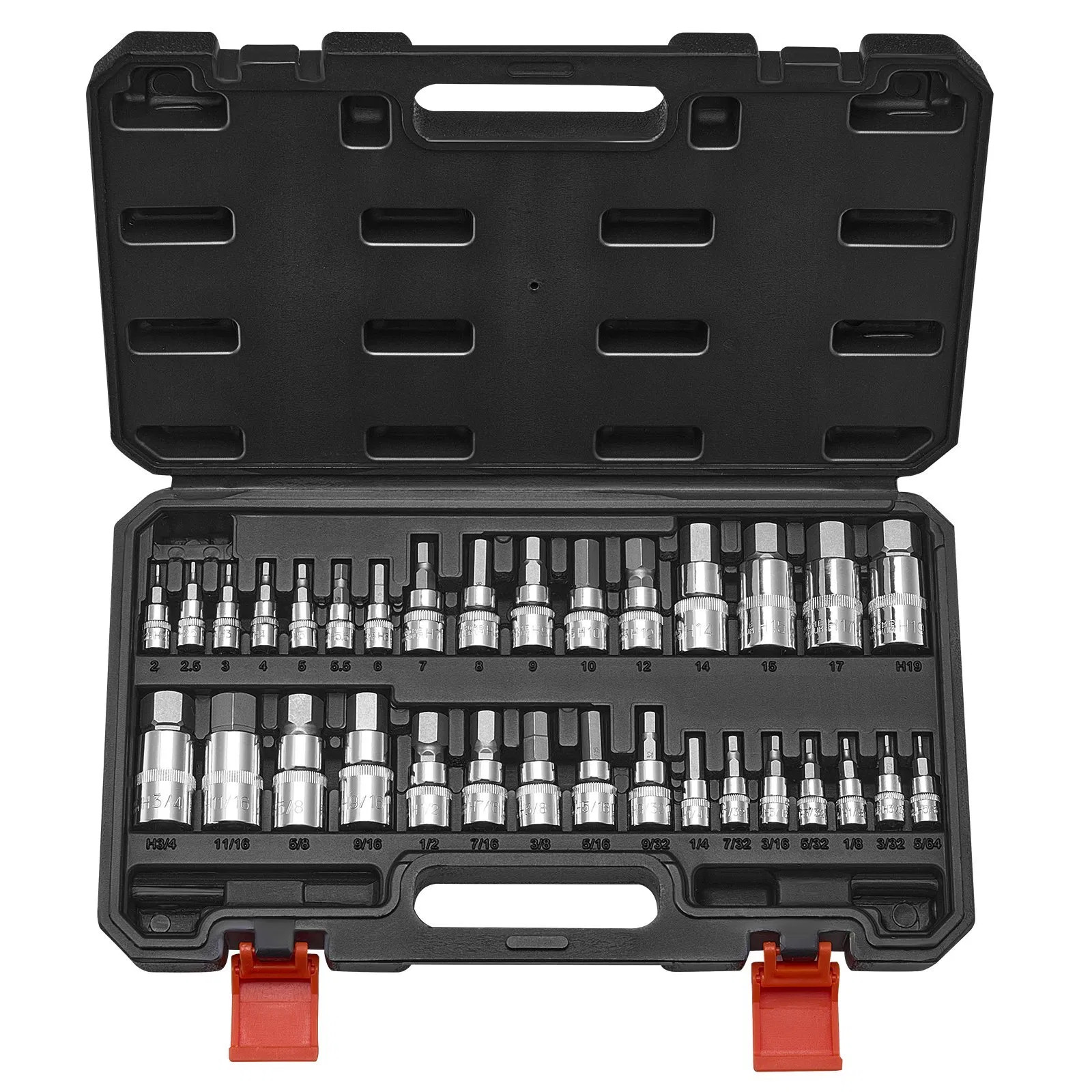 Hex Bit Socket Set, 32-Piece, S2 Alloy Steel and Cr-V Steel, Standard SAE and M