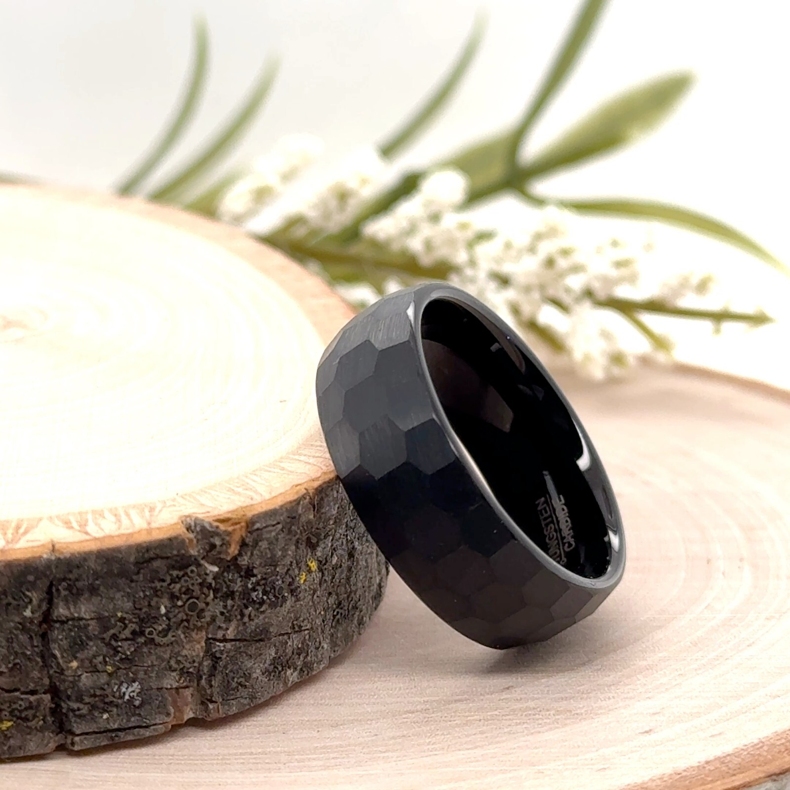 8MM Faceted Black Tungsten Christmas Gifts Ring Brushed Polished Daily Wear Band