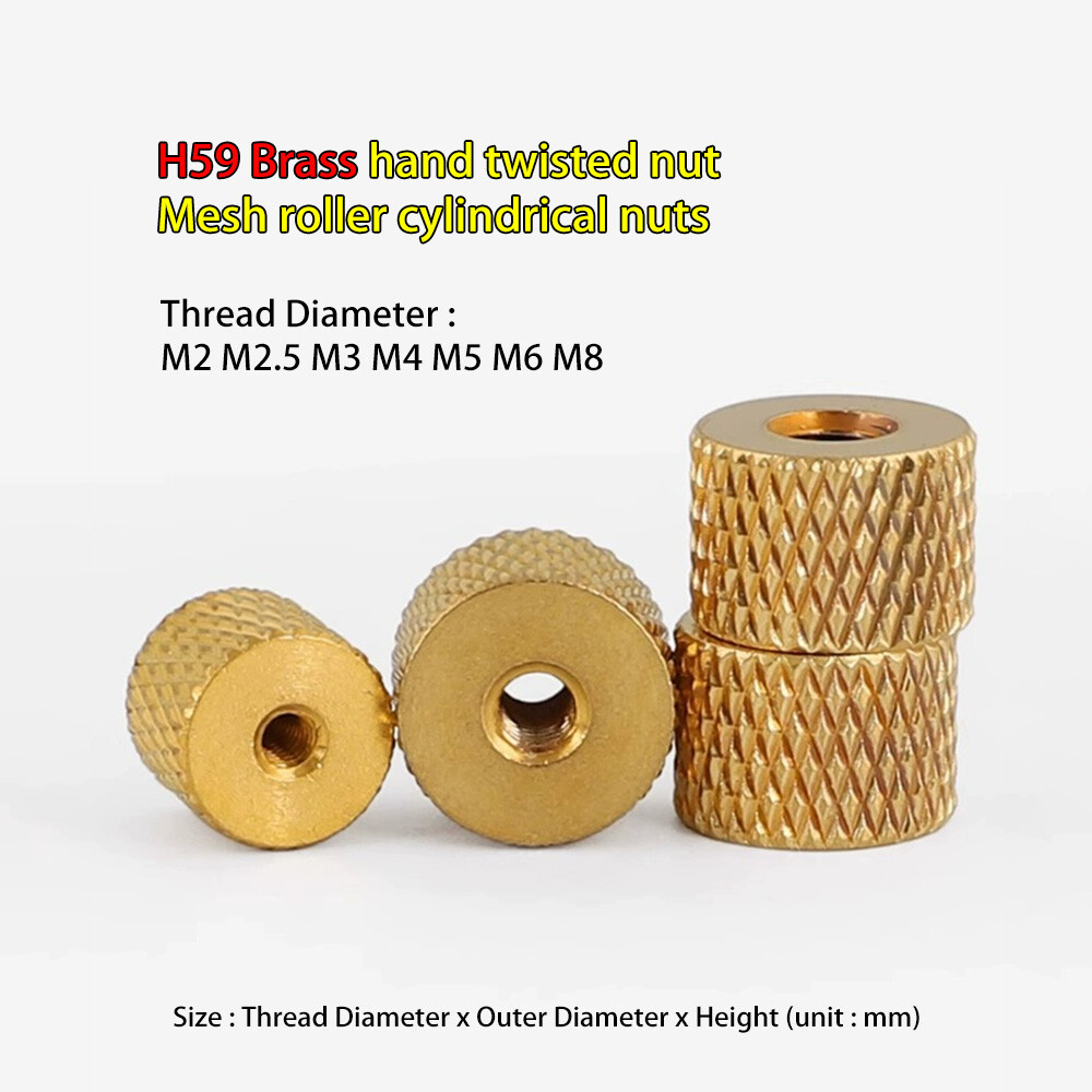M2 M2.5 M3 M4 M5 M6 M8 H59 Brass hand twisted nut Mesh roller cylindrical nuts