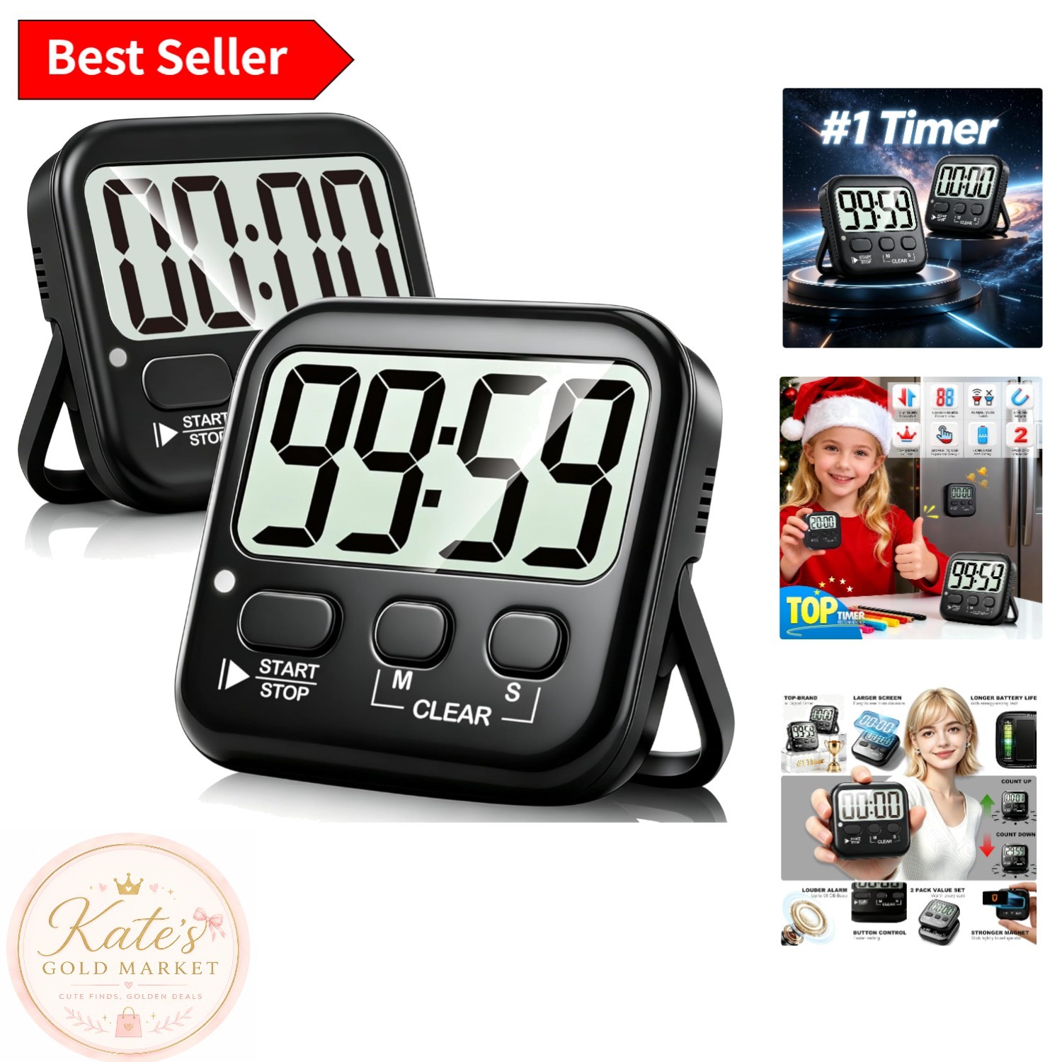 Magnetic Digital Timer Set: Perfect for Cooking & Classroom Activities - Black