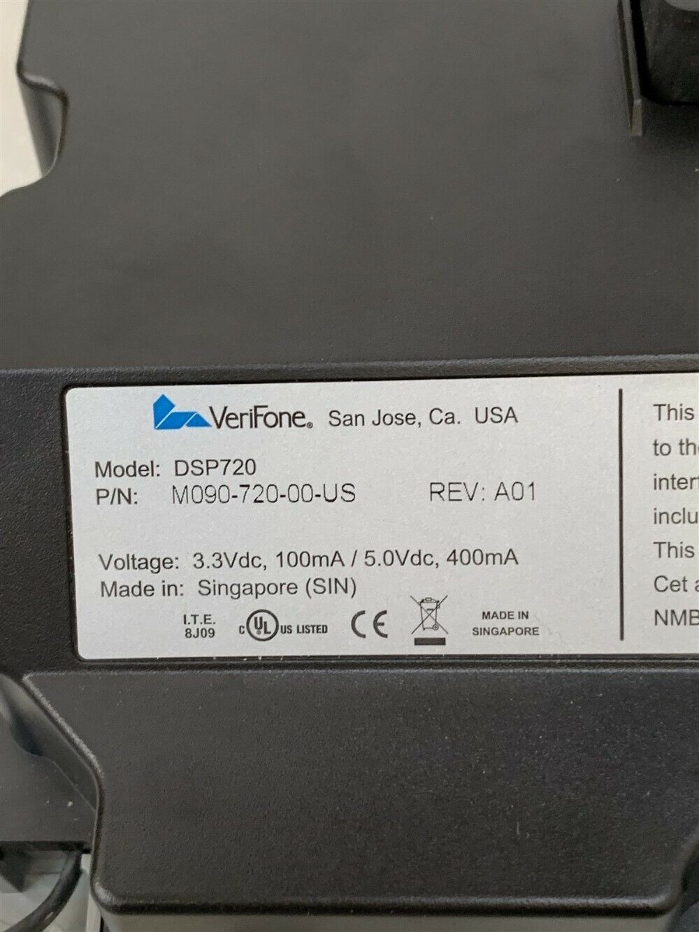 Verifone M090-720-00-US DSP720 Display Module UL