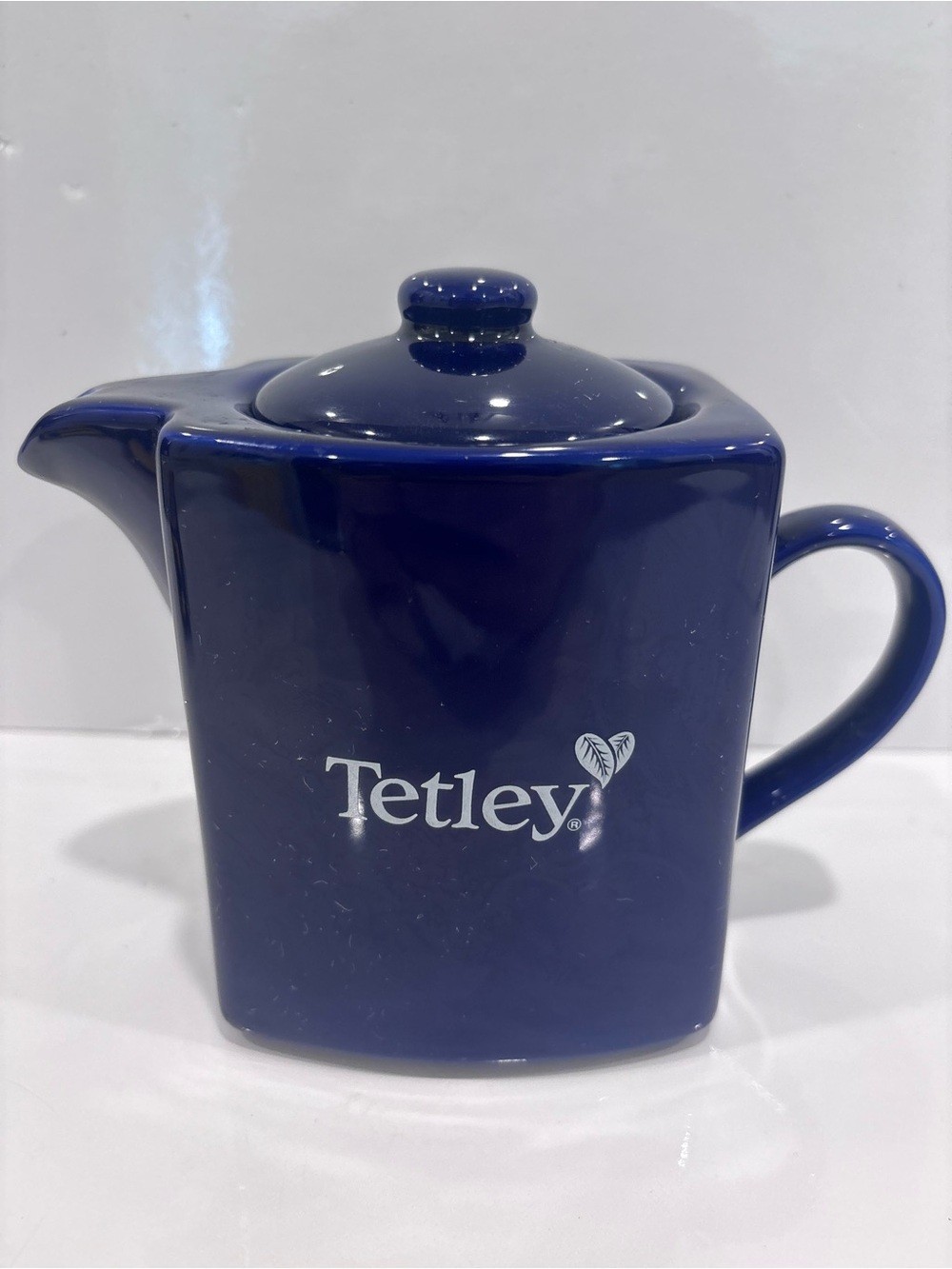Vintage Tetley blue ceramic tea pot with lid- promotional tea pot- cobalt blue