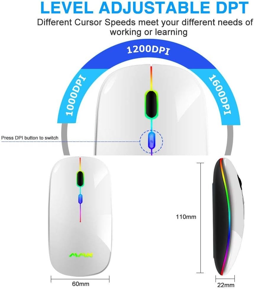 Wireless Bluetooth Mouse for Laptop, Rechargeable Mouse 2.4G USB Optical Wire...
