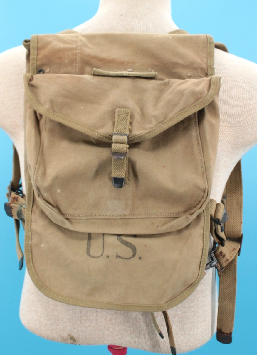 Vtg WWII US Army M1928 Canvas Haversack Backpack 1942 Dated WW2