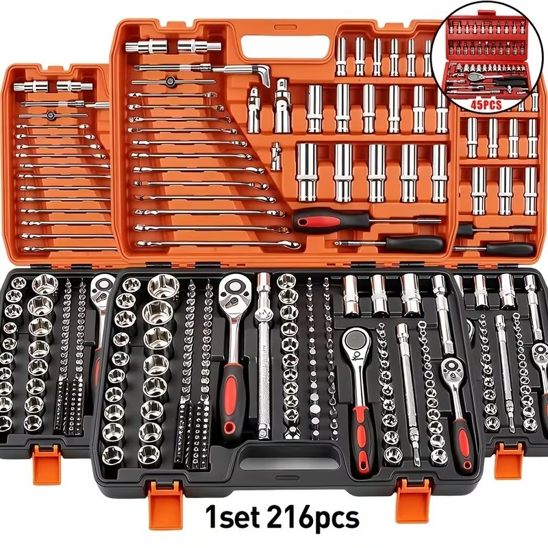 High-End Professional 216pcs Tool Set, (1/ 4Inch, 3/ 8Inch, 1/ 2Inch Drive Depth