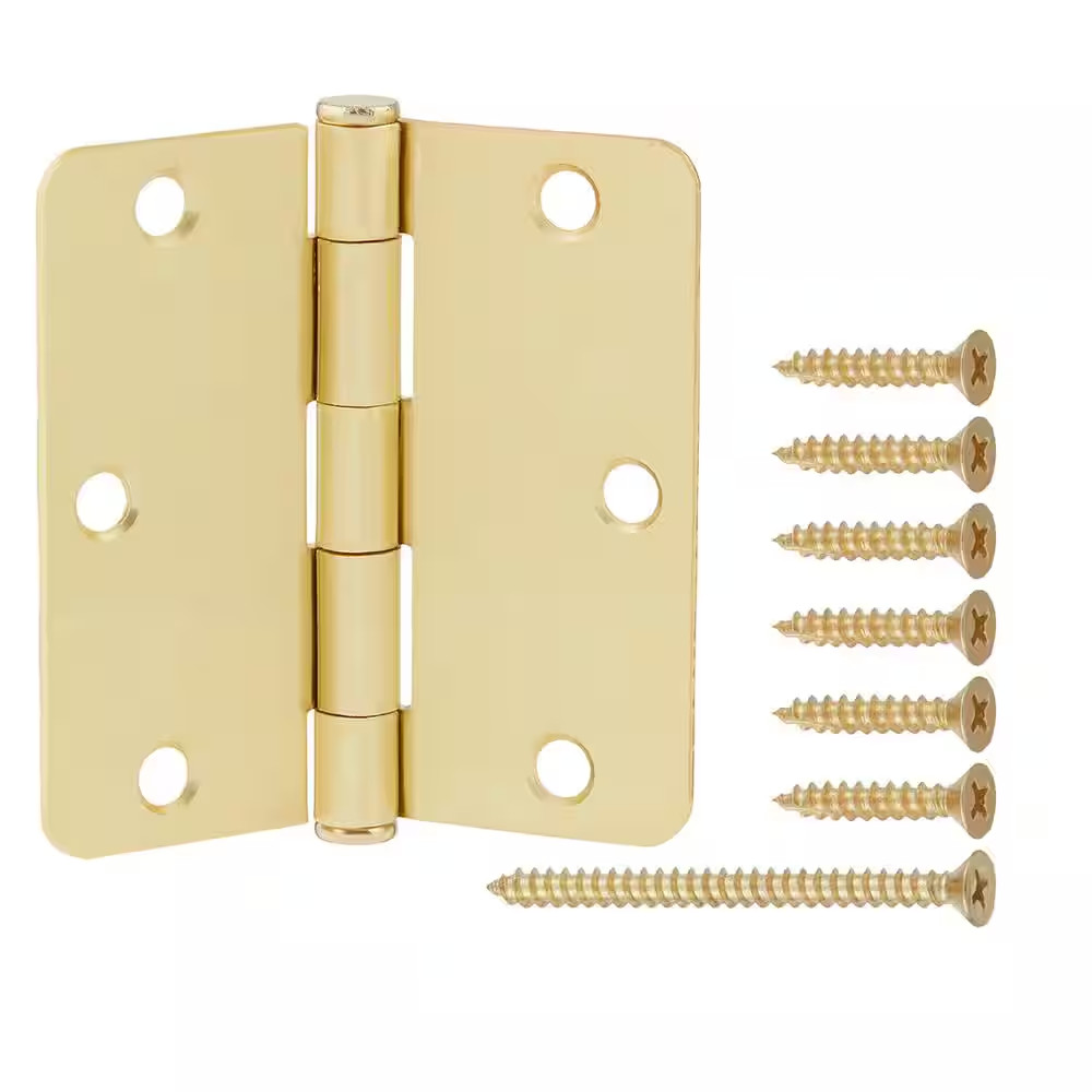10-PK Everbilt 3-1/2 in. x 1/4 in. Radius Satin Brass Door Butt Hinges 28556