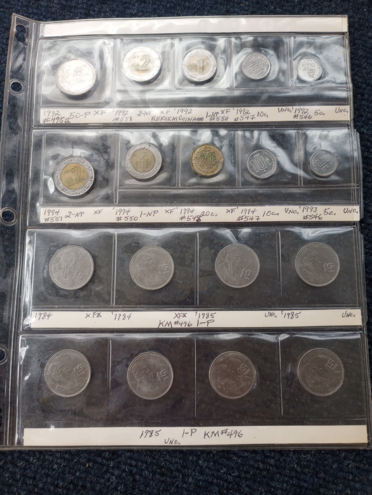 Mexico Coin Sleeve Collection. Estate. 18 Coins. 1980s-90s. Variety as Found.