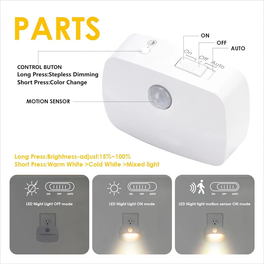 LED Night Light EU Plug In Smart Motion Sensor Light 220V Wall Lamp for Home...