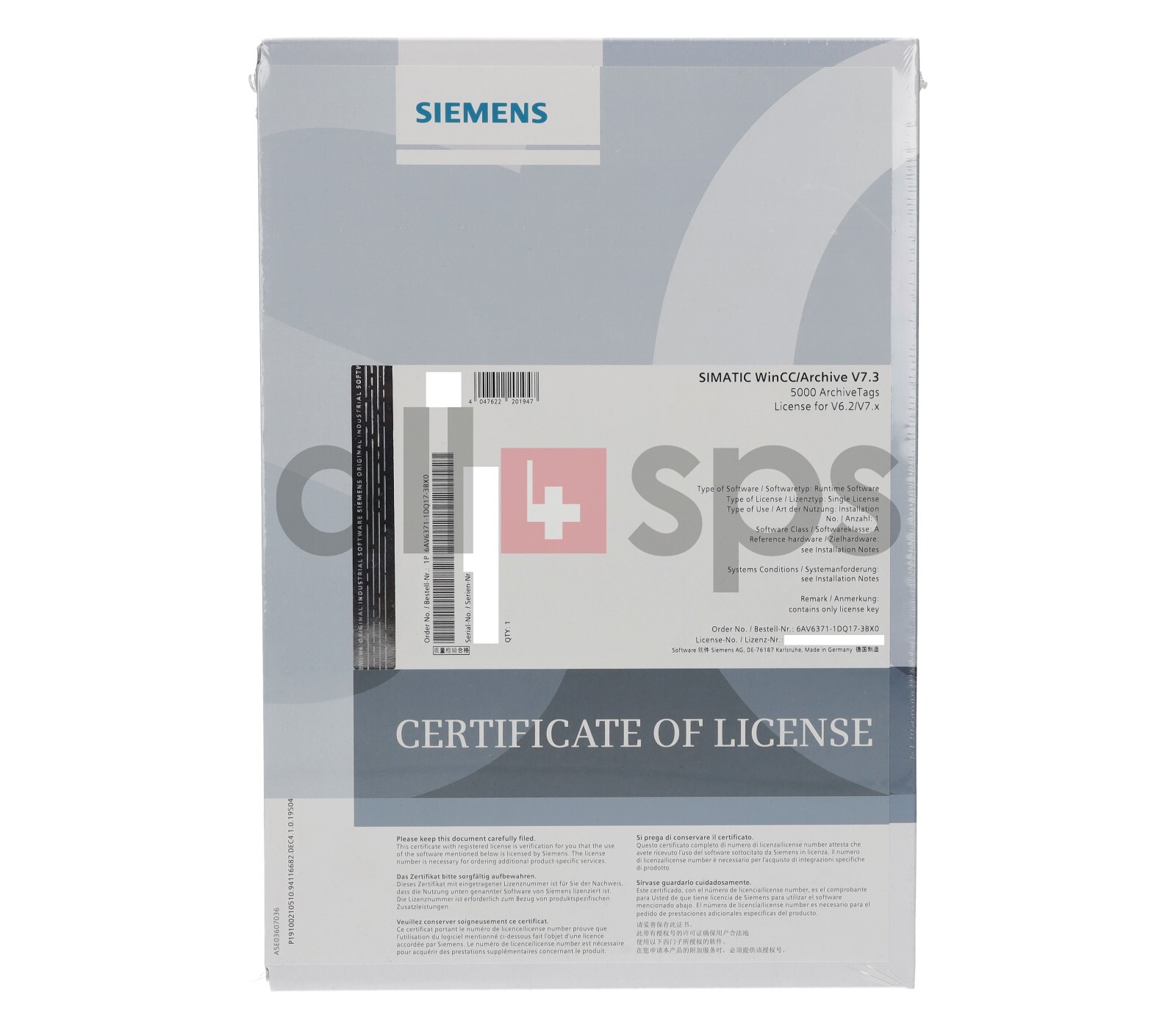 SIMATIC WINCC/ARCHIVE 5000 FOR V6.2/V7.X - 6AV6371-1DQ17-3BX0 (NS)