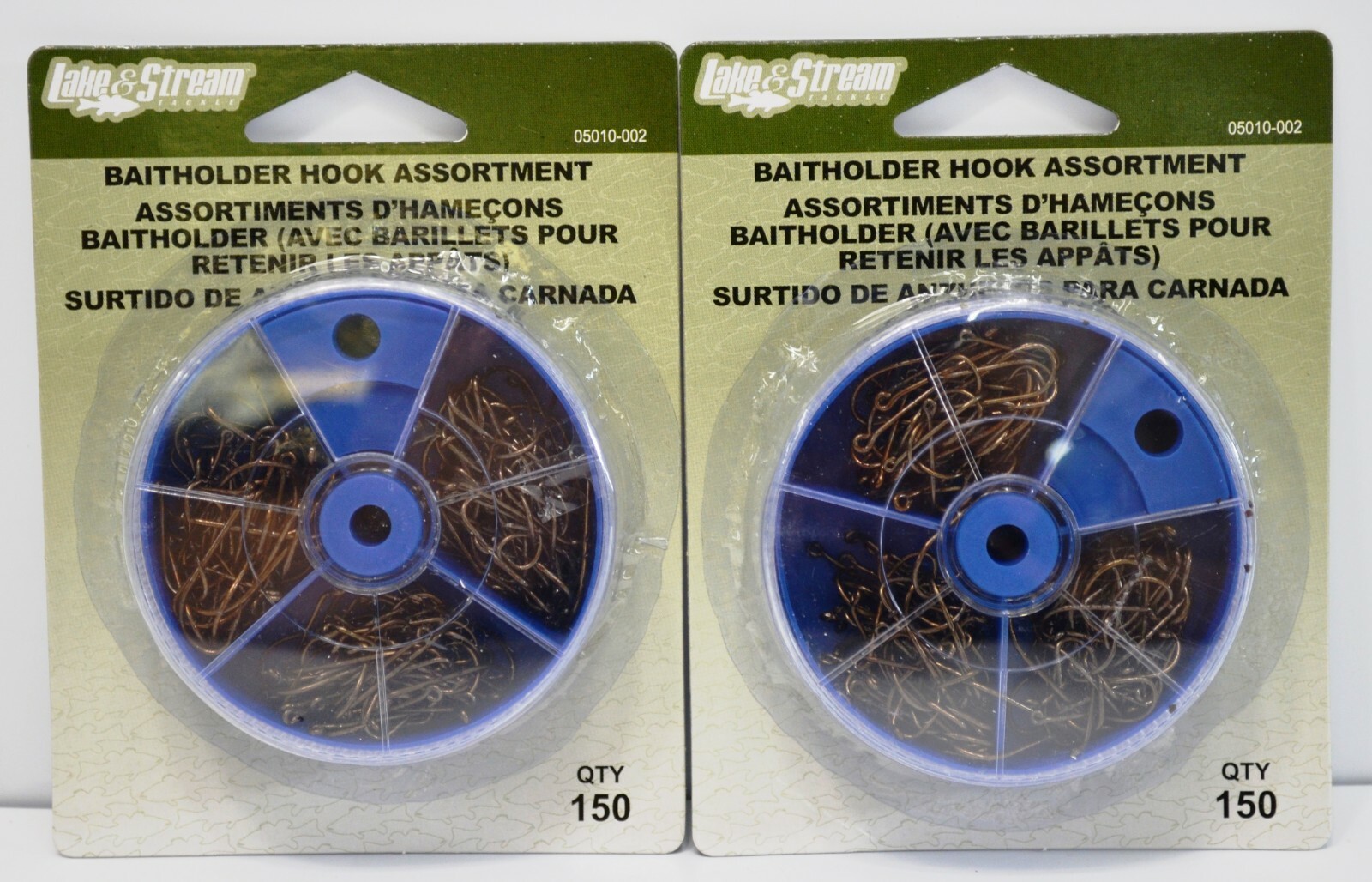 Lot of 2 Lake & Stream Bait Holder & Plain Shank Fish Hook Assortment