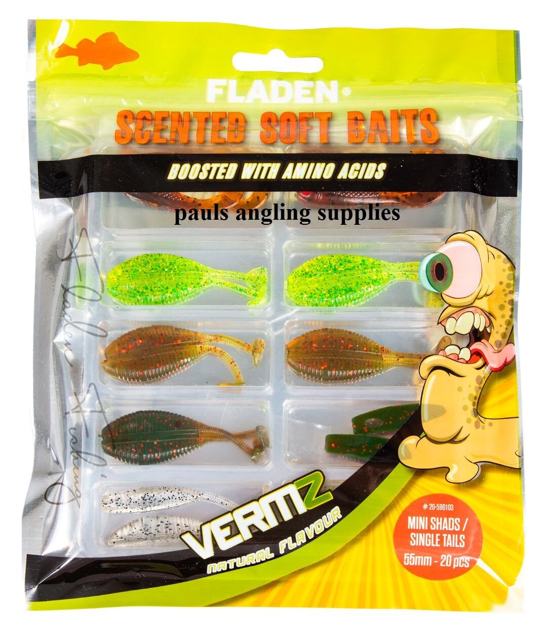 20 Pack of VERMZ Scented Soft Mini Drop Shot Fishing Shads  with Amino 590103-d
