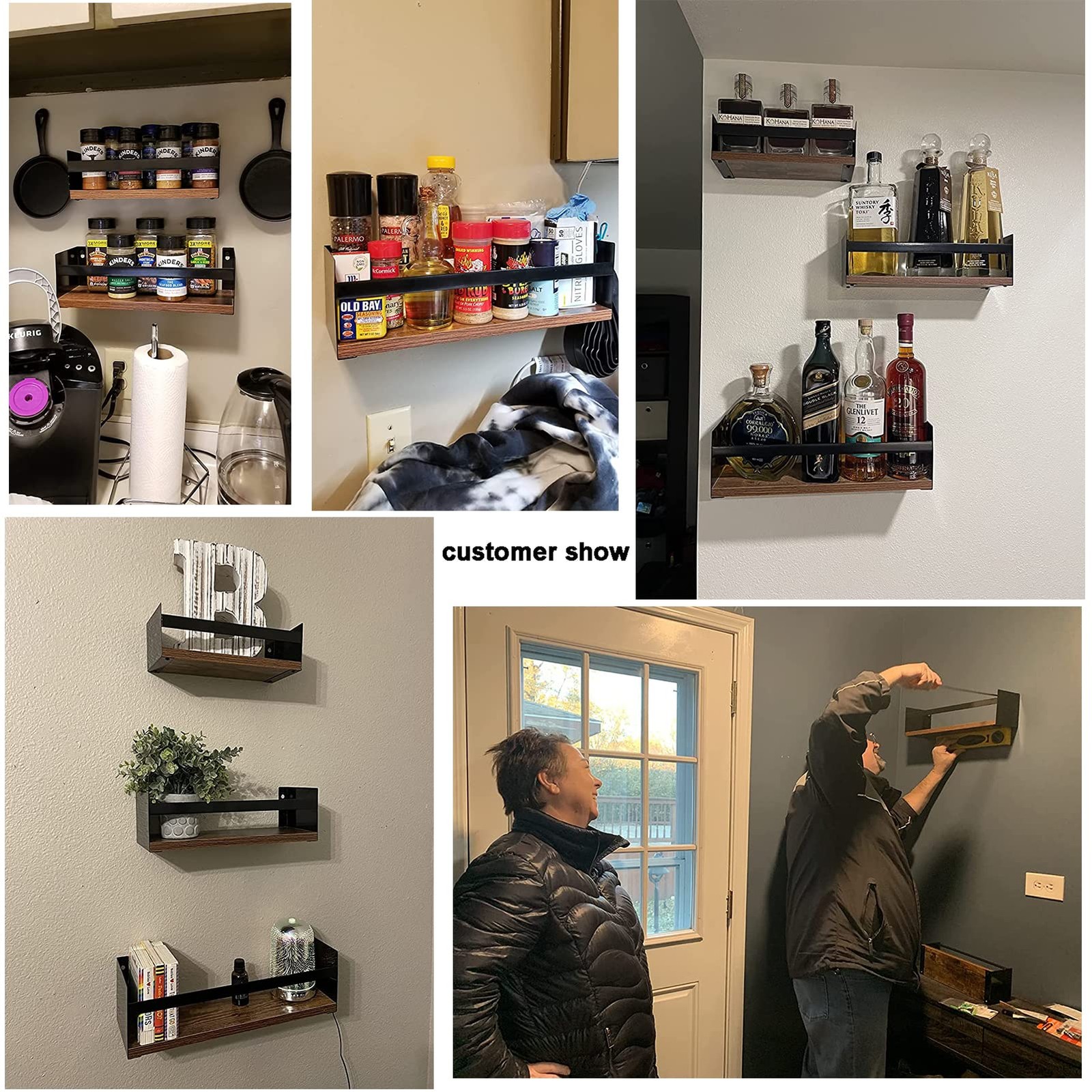 Black Floating Shelves for Wall Set of 3, Industrial Thick Wall Shelf Rack wi...