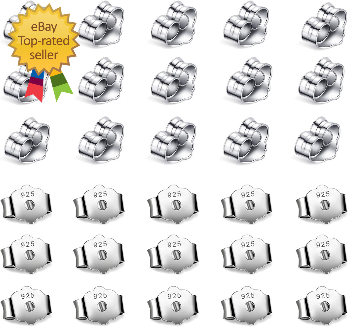 30Pcs/15 Pairs Hypoallergenic Earring Backs Replacement Plated Silver Secure Ear