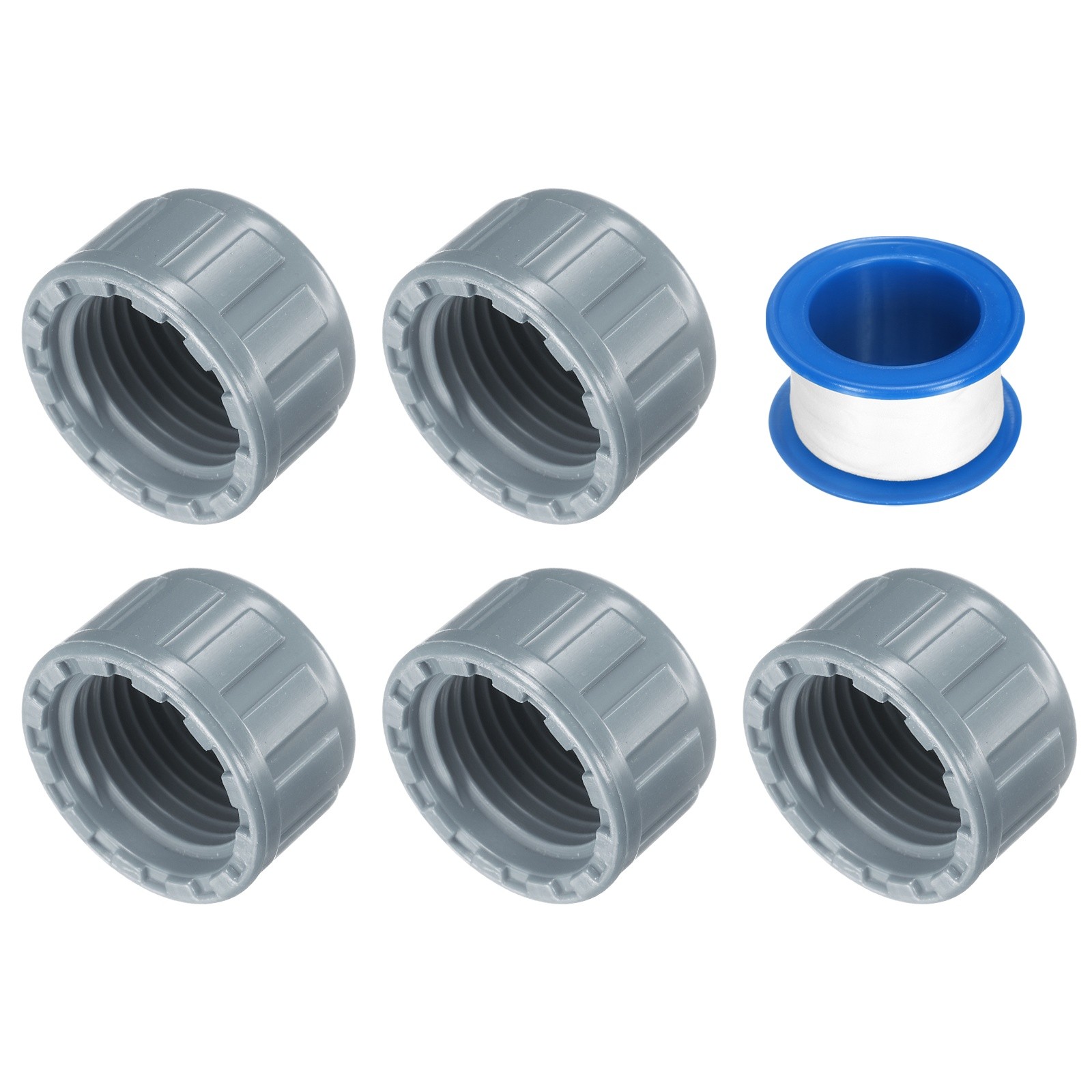 5Pcs 1/2 Inch PT Female Thread PVC Pipe Fitting Cap with Tape, Gray