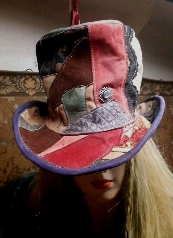 Steampunk Top Hat Leather Patchwork Gothic Dickins Victorian  Handmade USA Sz M