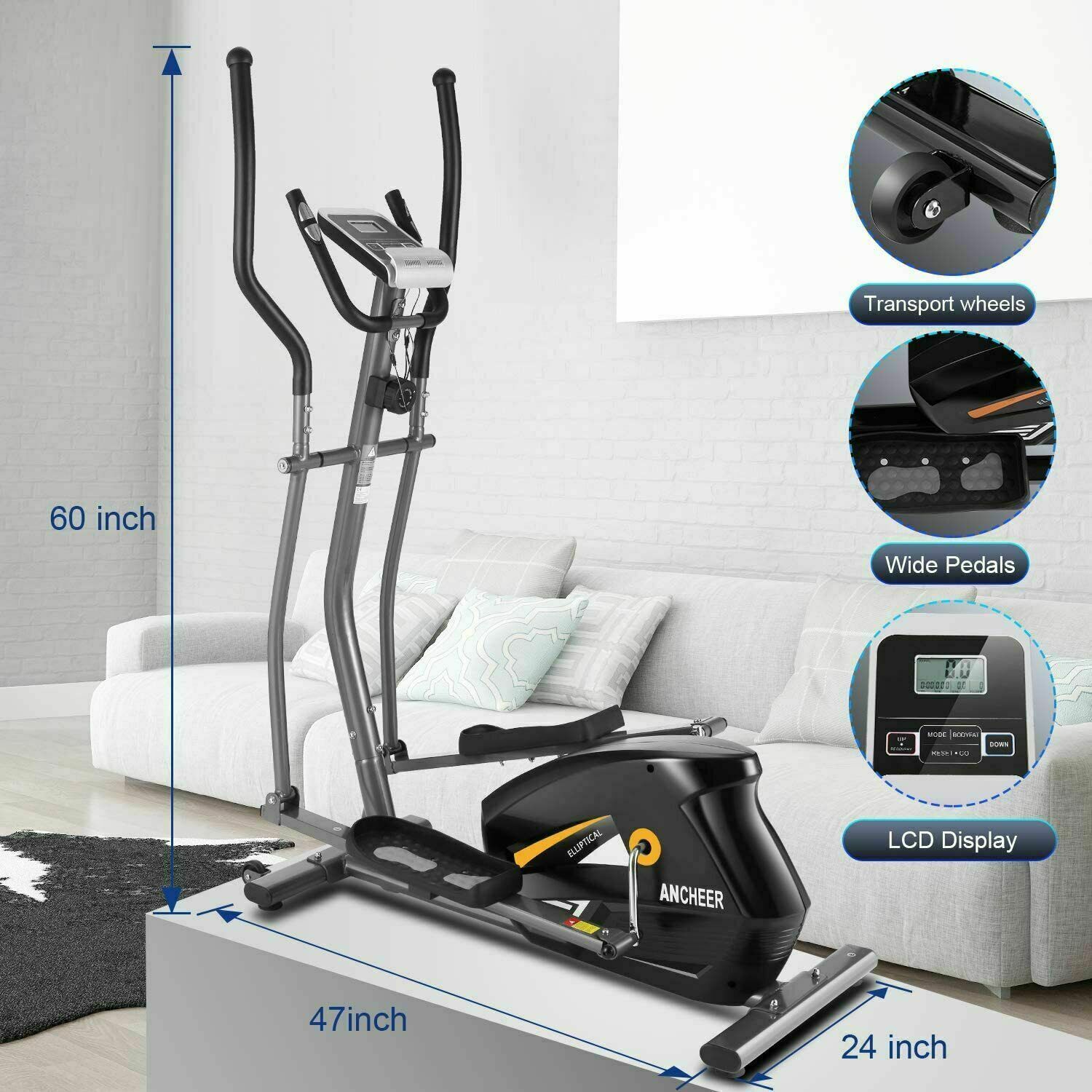 Magnetic Elliptical Exercise Fitness Training Machine Home-Gym Cardio Mute Quiet