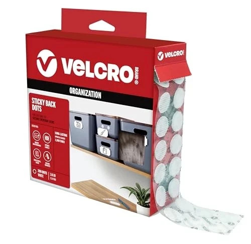VELCRO BRAND DOTS WITH ADHESIVE WHITE | 200 PK | 3/4" CIRCLES | STICKY BACK
