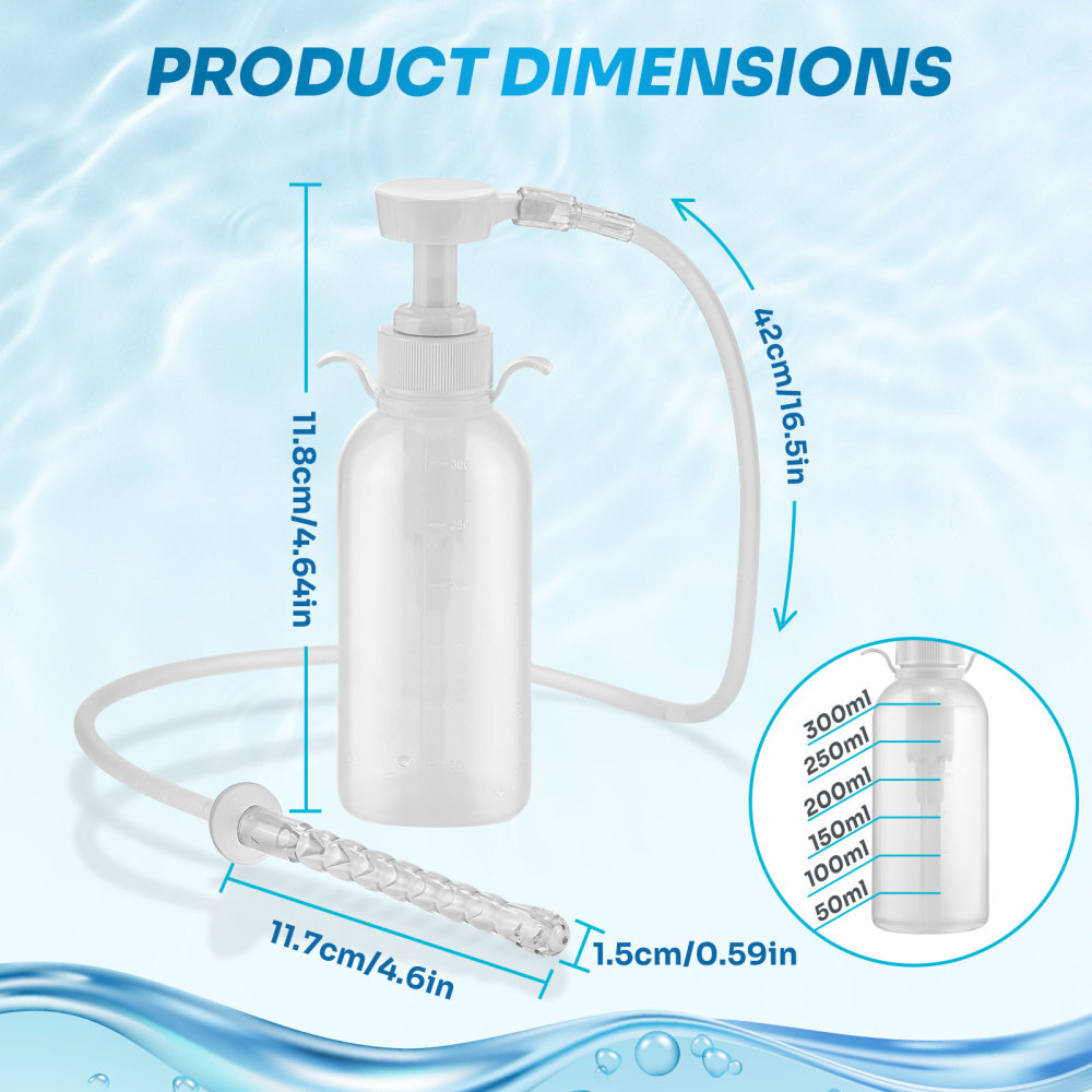 300ml Pump Action Enema Bottle with Nozzle, Travel Enema Kit for Anal Cleansing