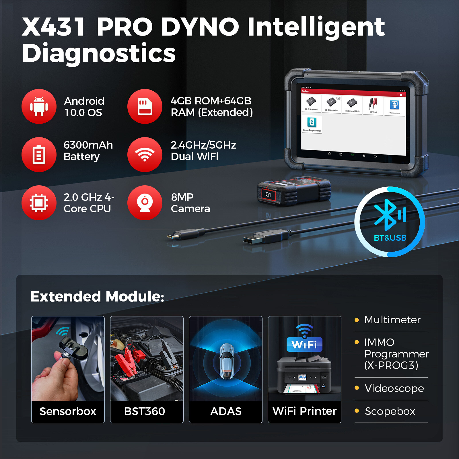 Launch X431 PRO DYNO V+ Pros Bidirectional Coding Automotive Diagnostic Scanner