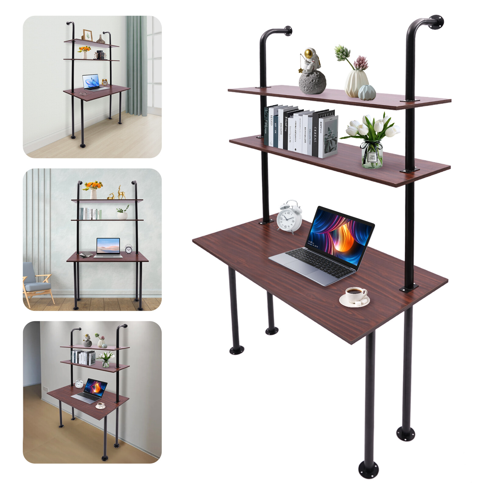 3 Tier Iron Wall Mounted Desk Wall Mount Computer Writing Table Wall Organizer