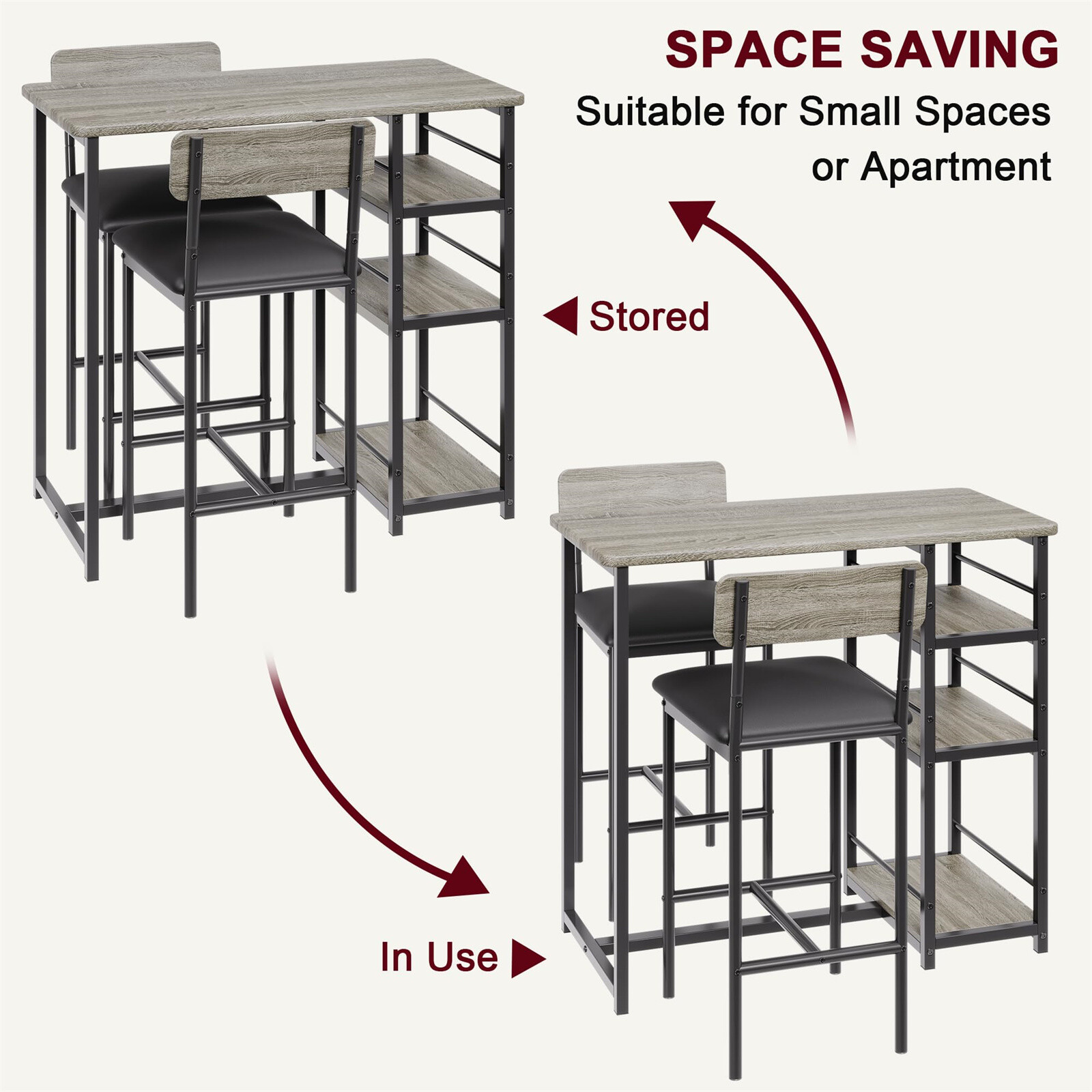 ✅Dining Table Kitchen Table Set with 2 Upholstered Chairs 3 Large Storage Shelv