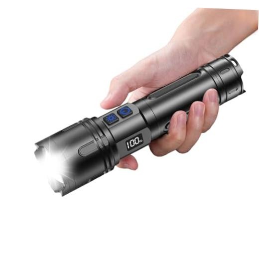 Rechargeable Flashlights High Lumens, LED Flashlight 100000 Obsidian Black