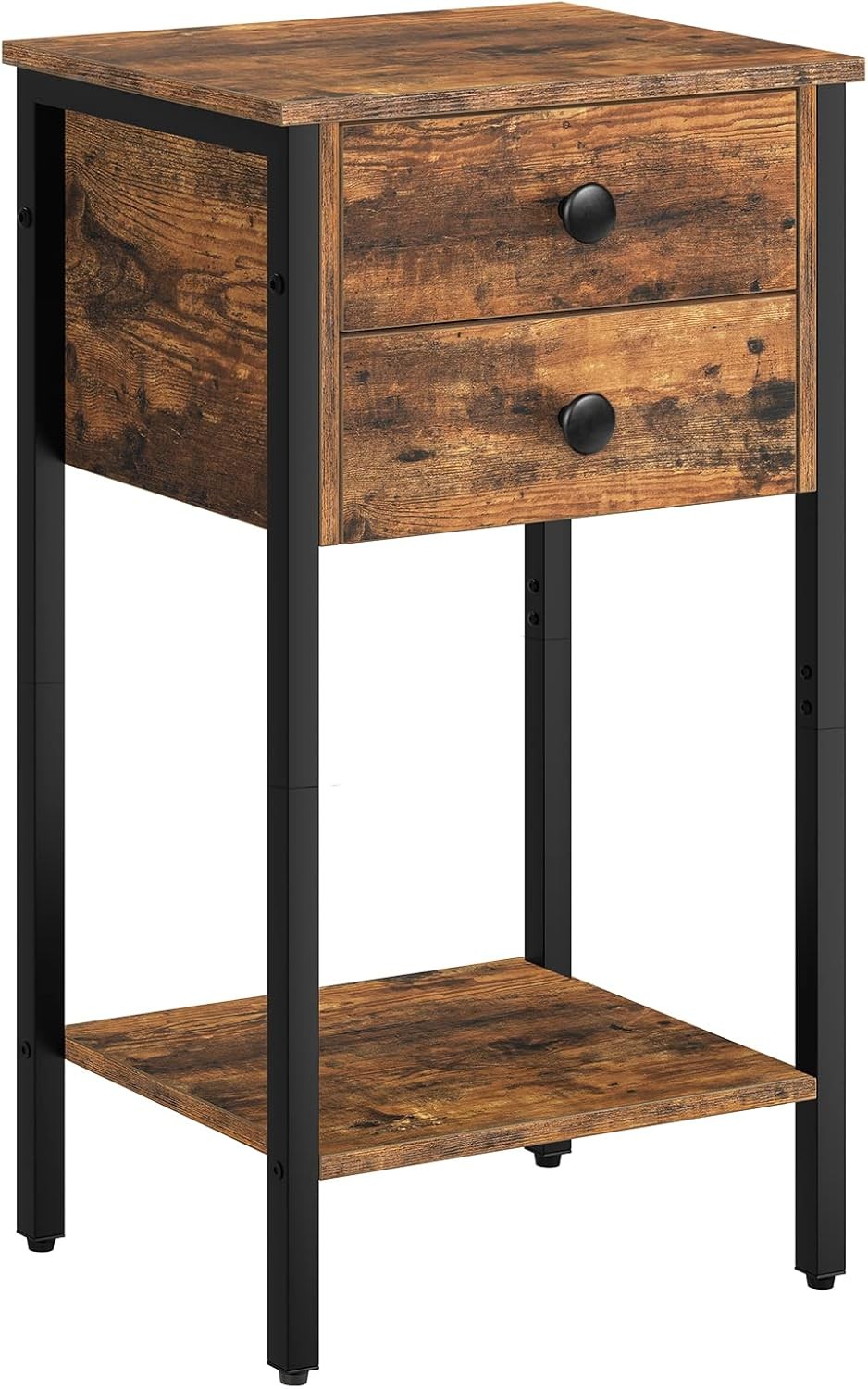 HOOBRO Tall Nightstand, End Table with 2 Drawers and Rustic Brown+black