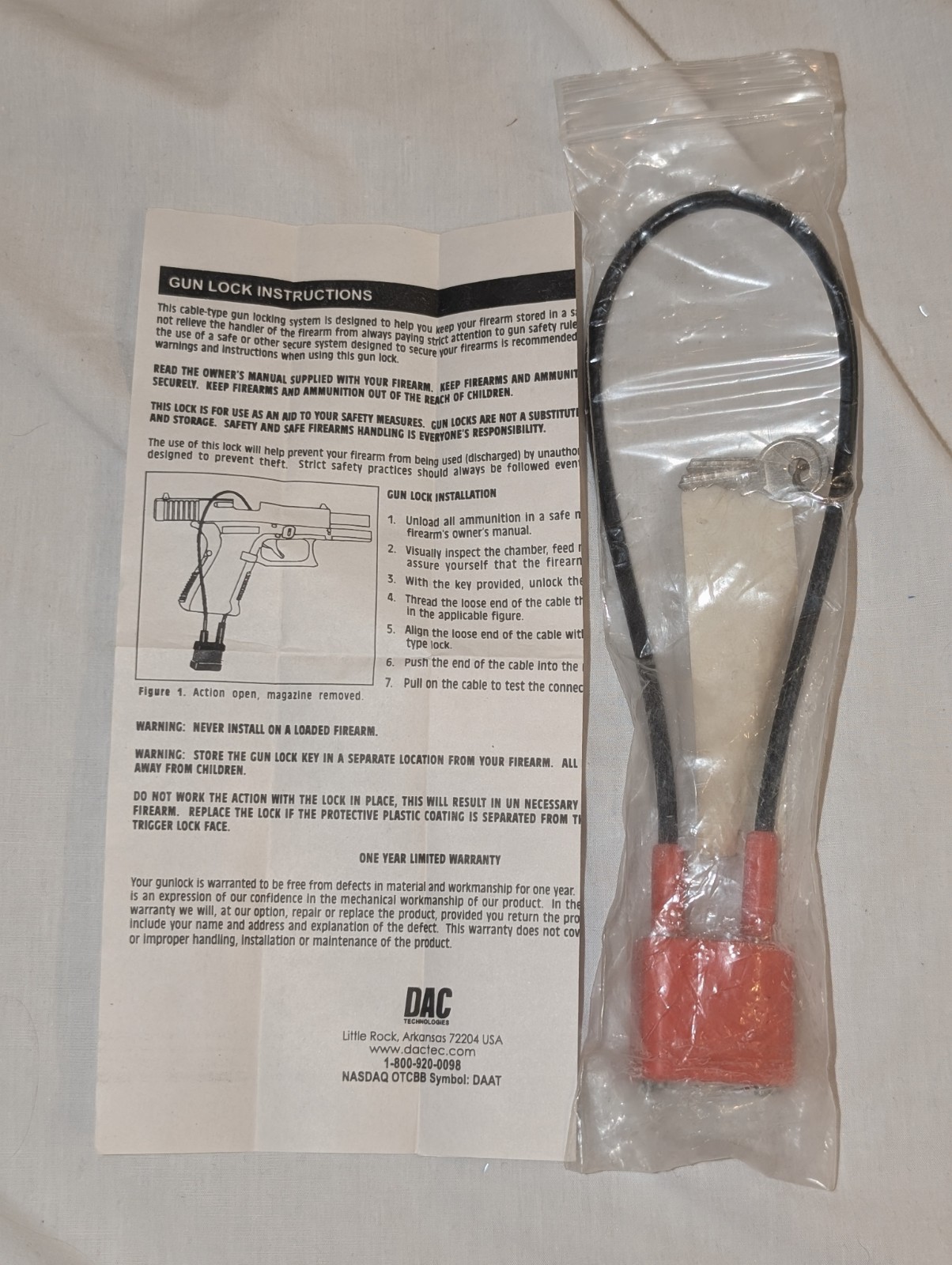 DAC Gun Cable Lock w/ 2 Keys (CL200B)- CA DOJ-Approved
