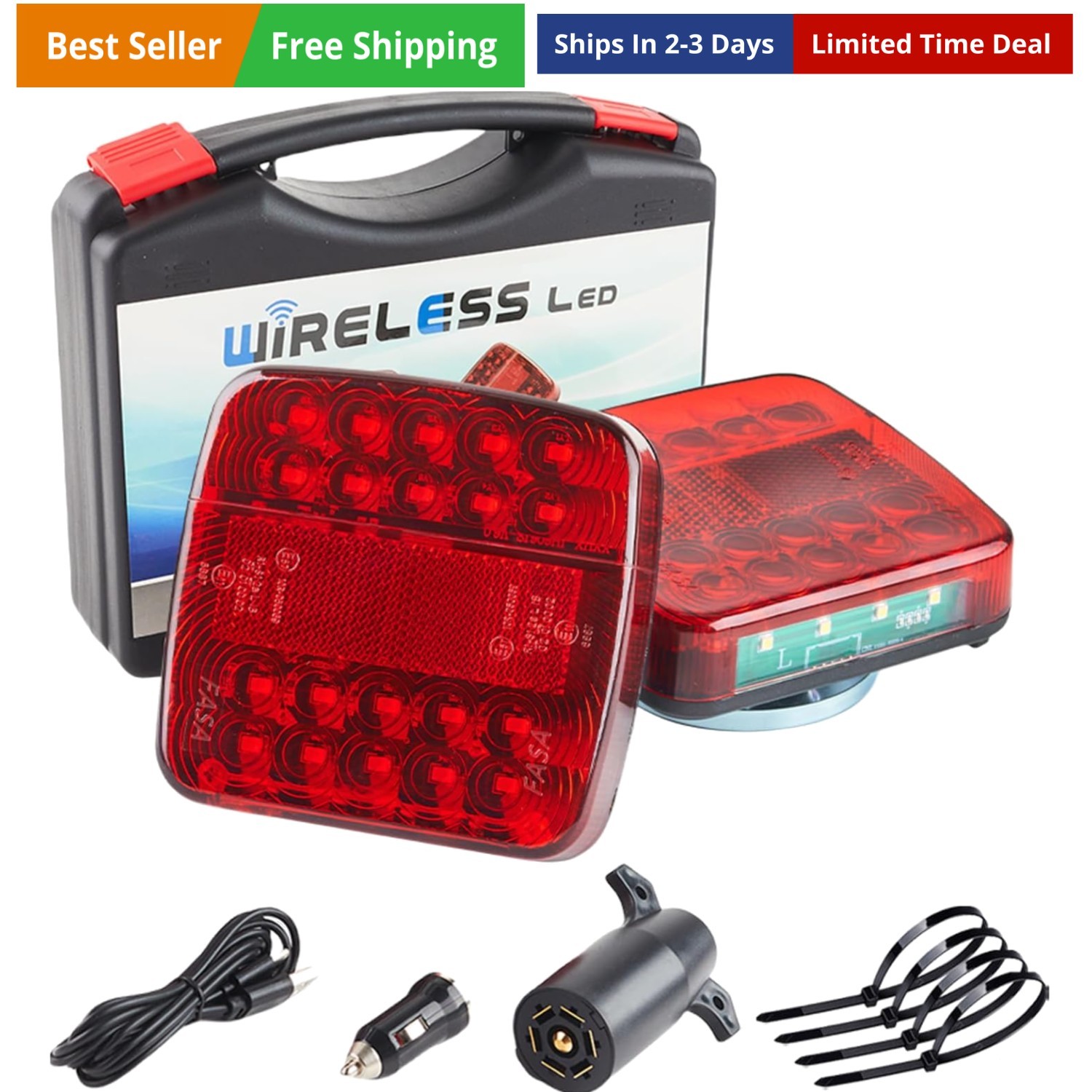 Magnetic Wireless Trailer Lights Kit - DOT Compliant, USB-C Rechargeable,  Wa...
