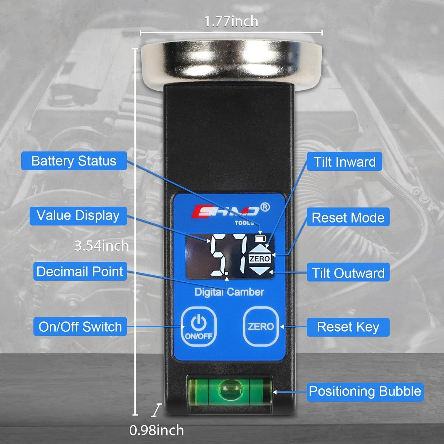 Digital Caster Camber Gauge - Magnetic Wheel Alignment Tool