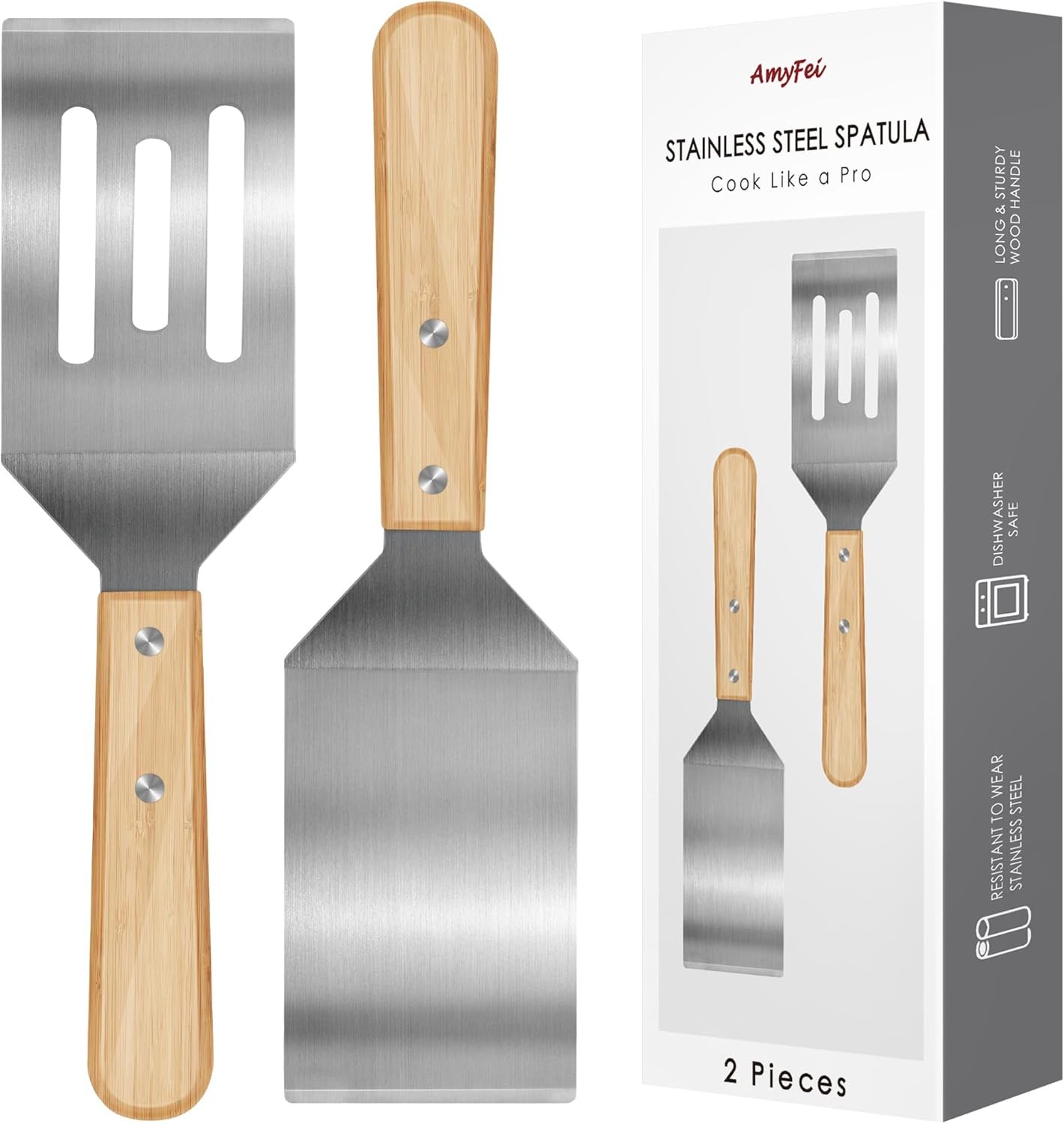 2 Pieces Stainless Steel Spatula Set,Metal for Cast Iron Small, 2 PCS