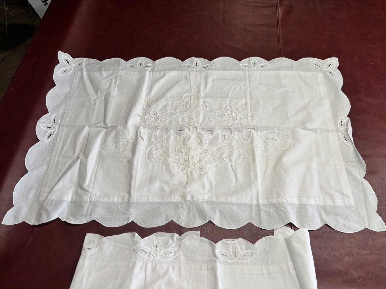 Stunning White Battenberg Lace King Size 100% Cotton Scalloped Pillow Sham Pair