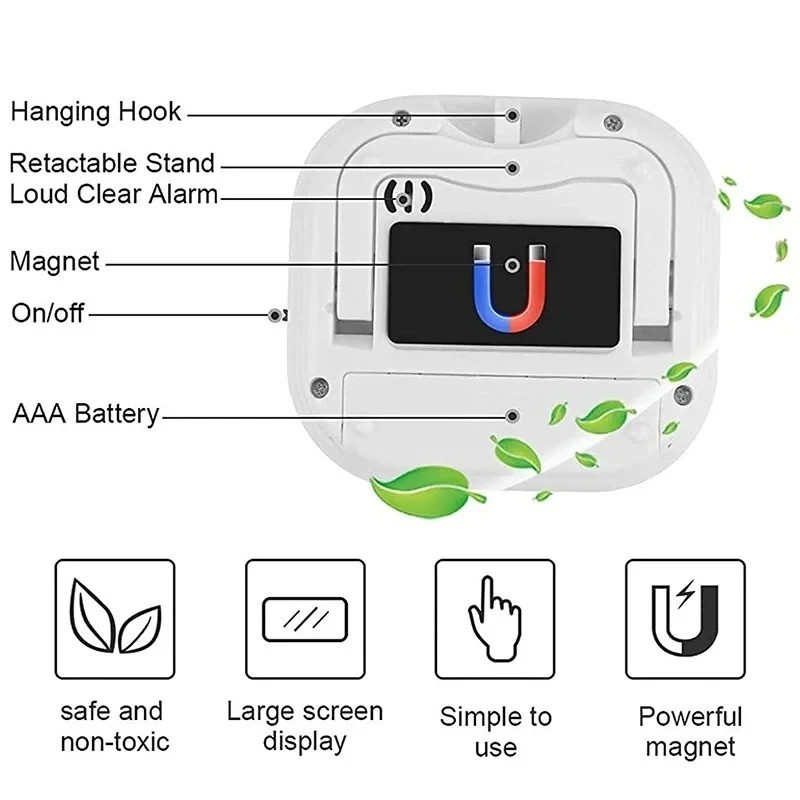 LCD Digital Kitchen Timer Magnetic Large Display Count Up Down Loud Alarm