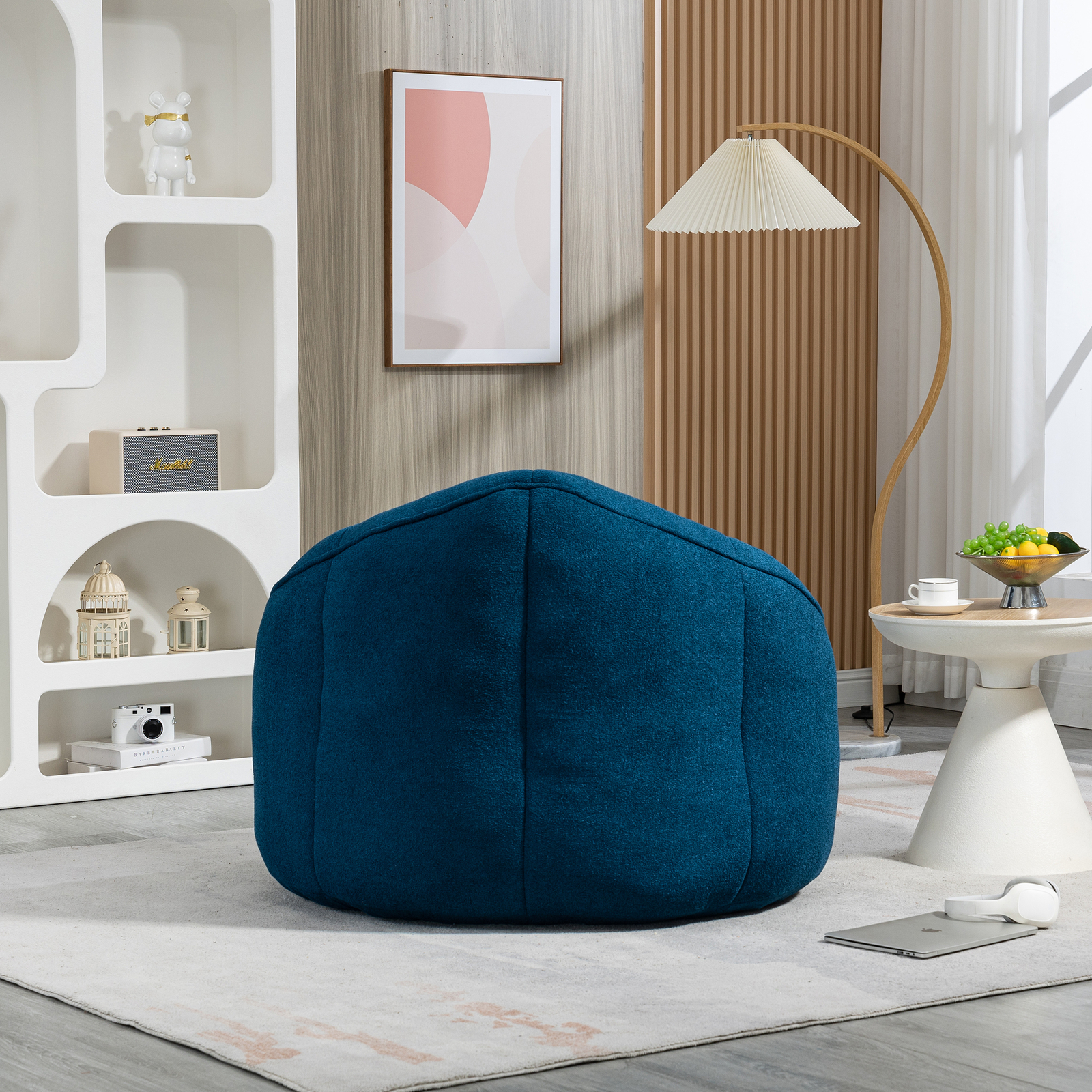 Bean Bag Sofa Chair High Pressure Foam Bean Bag Chair with Padded Footrest Blue