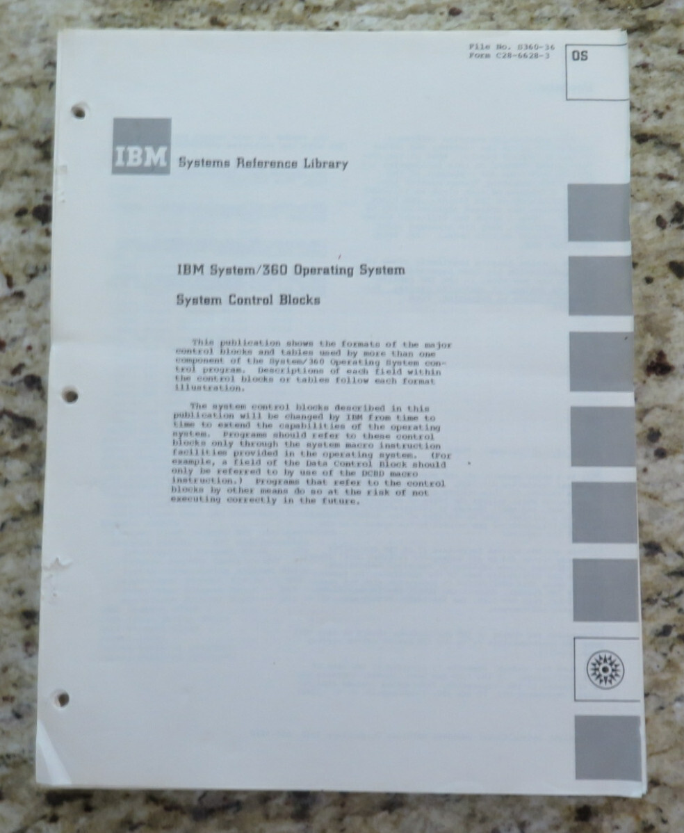 Vintage IBM System / 360 Operating System System Control Blocks Dated 1968