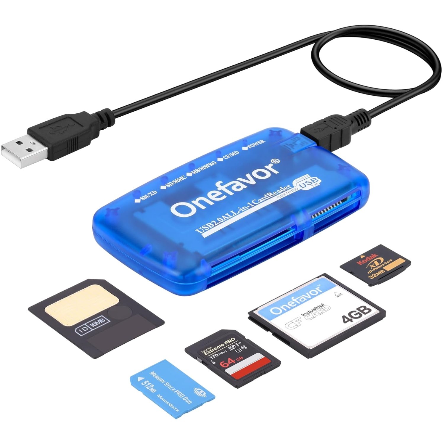 Compact USB Multi Card Adapter - Fast Data Transfer for SD, CF, MMC, MS Cards